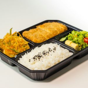 rice and rice on black plastic container